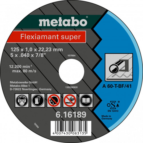 Metabo Flexiarapid super Vágótárcsa 125 x 1,6 x 22,23 acél, TF 41 616192000