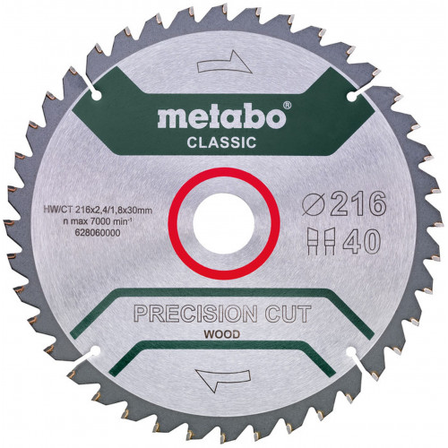 Metabo Körfűrészlap HW/CT 216x30, Z40 WZ 5°, classic 628060000