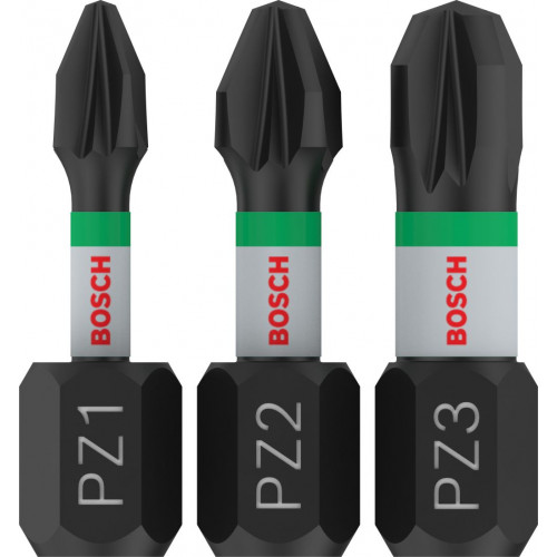 BOSCH PRO PZ Impact ütvecsavarozó fej, PZ1 x 25, PZ2 x 25, PZ3 x 25 mm, 3 db 2608522471