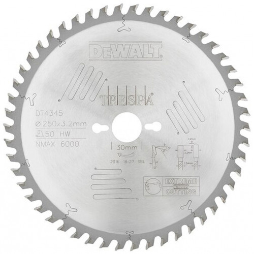 DeWALT DT4345-QZ Extreme Körfűrészlap állványos fűrészekhez 250x30mm, 50 fog, HZ 10°